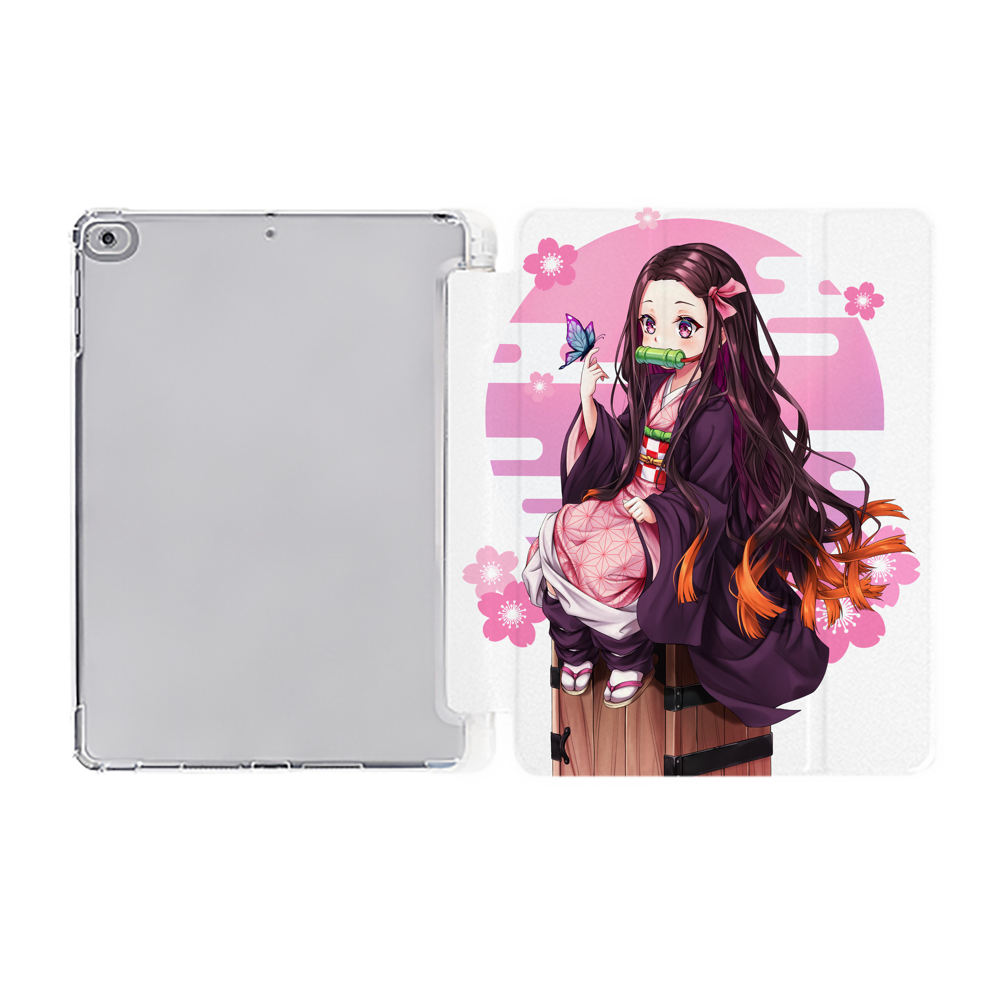 （画像用） 鬼滅の刃（きめつのやいば）竈門 禰󠄀豆子／かまど ねずこ Kamado Nezuko IPad ケース ペン収納付き 三つ折りスタンド PUレザー×シリコン 対応機種9.5/10.5/10.9インチ